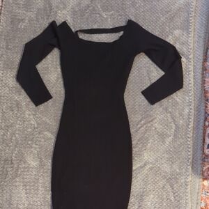 Black Bodycon Long Sleeve Asymmetrical Cocktail Dress